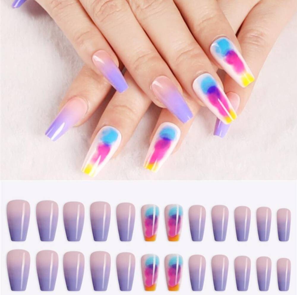 ネイルチップ パープル グラデーション レインボー ロング スクエア ギャル フェス 推し活 11 - 画像8