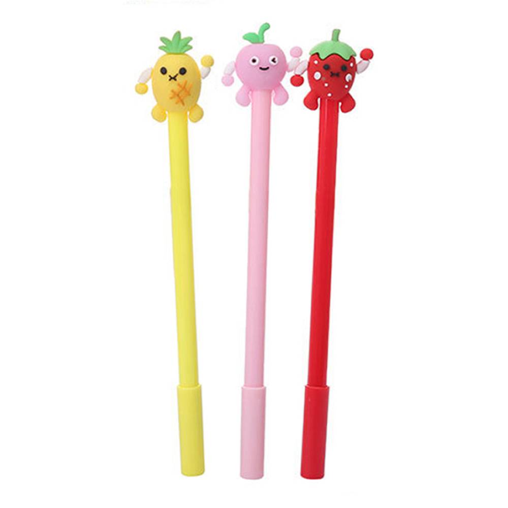 フルーツ キャラクター ボールペン セット 3本 ジェルペン 韓国 かわいい オ  3本セット - 画像1