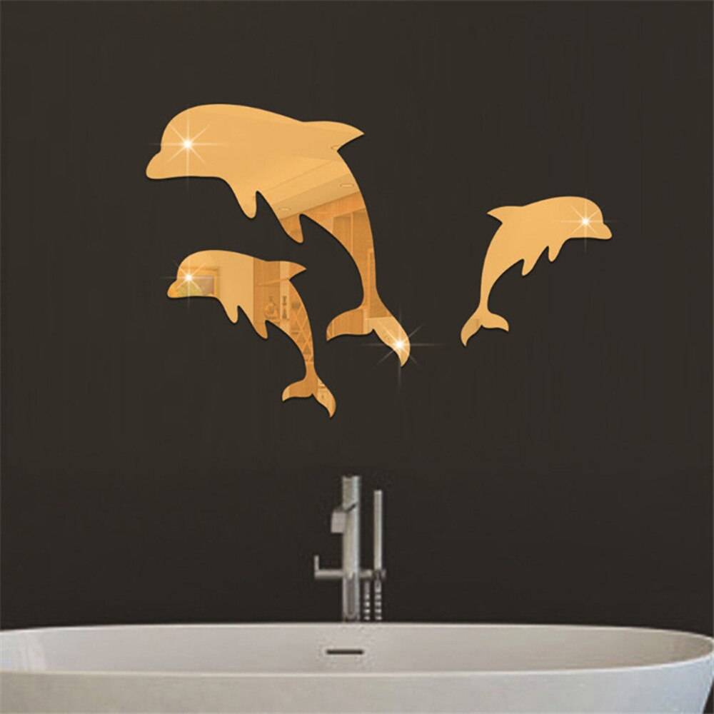 ミラー ウォールステッカー イルカ 壁面装飾 DIY シルバー アクリル素材 おしゃれ インテリア 銀 - 画像4