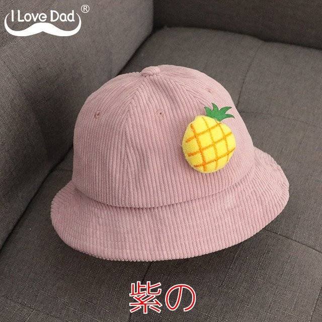 帽子 ハット 子供 キッズ 赤ちゃん 幼児 バケットハット バケハ フルーツ かわいい コーデュロイ 紫