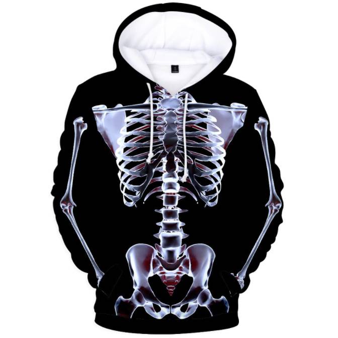 リアル骨格 パーカー メンズ  おもしろ ヒップホップ レントゲン 原宿 ネタ スウェット スケルトン プルオーバー 秋冬 ハロウィン スカル 骸骨 ストリート フード - 画像1