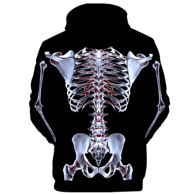 リアル骨格 パーカー メンズ  おもしろ ヒップホップ レントゲン 原宿 ネタ スウェット スケルトン プルオーバー 秋冬 ハロウィン スカル 骸骨 ストリート フード - 画像2