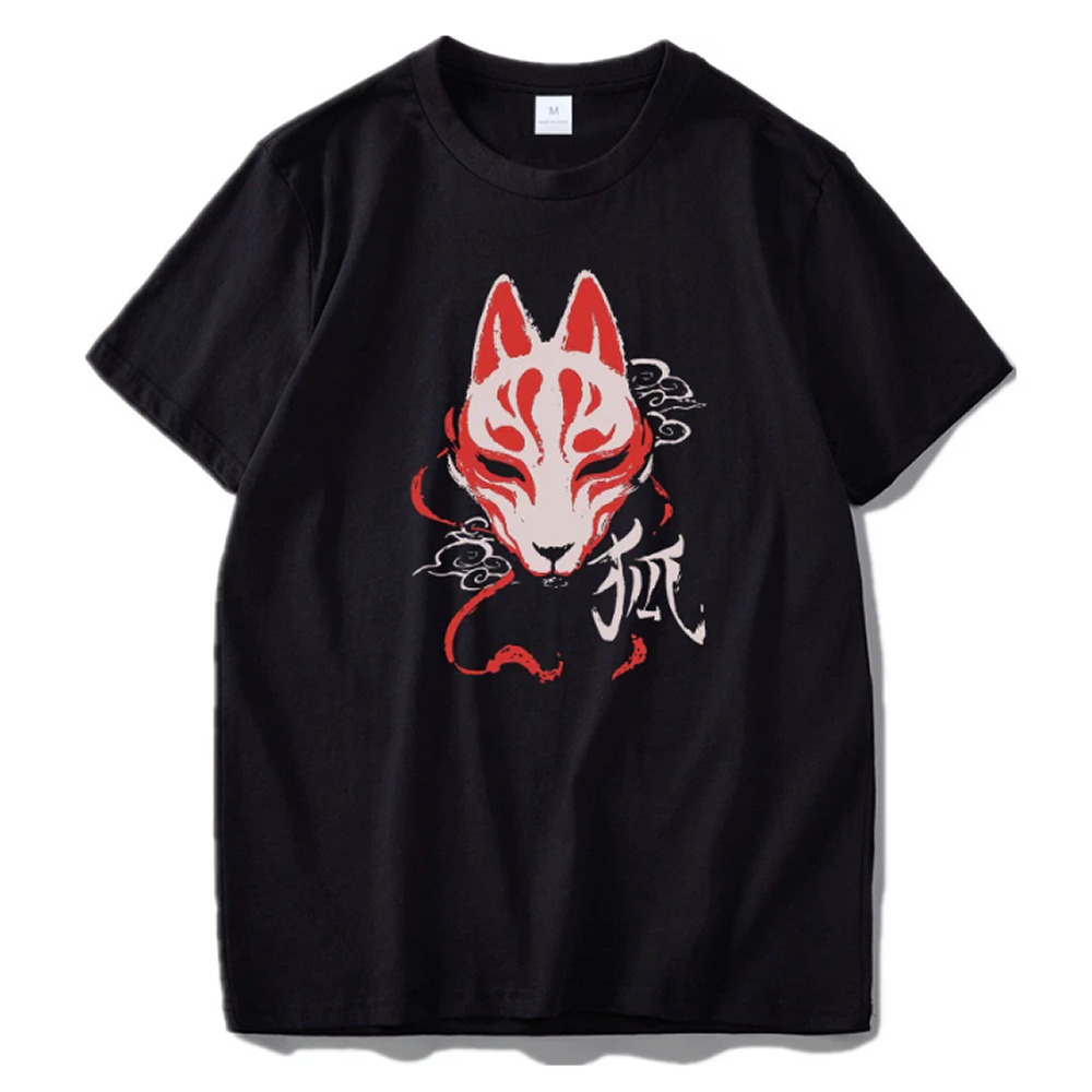 Tシャツ メンズ 半袖 和風 和柄 浮世絵 狐面 武士道 サムライ 夏服 おしゃれ 人気 妖怪 日本文化