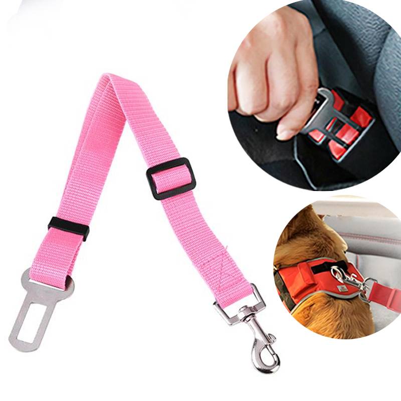 子犬 シートベルト ハーネス 調節可能 犬 猫 車 安全 リード トラクション ロープ  ピンク