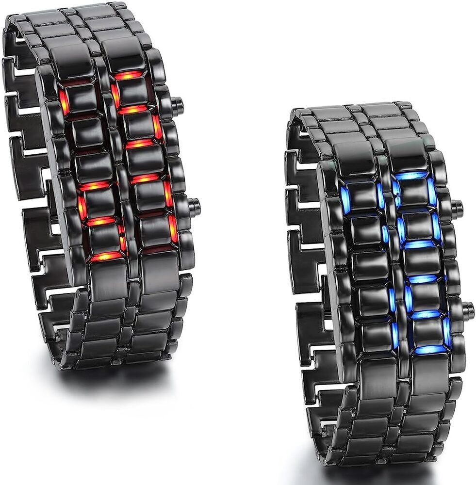 近未来型 LED デジタル 腕時計 新品 光る表示LED腕時計 ブレスレット型 文字盤レス| ブラックレッド