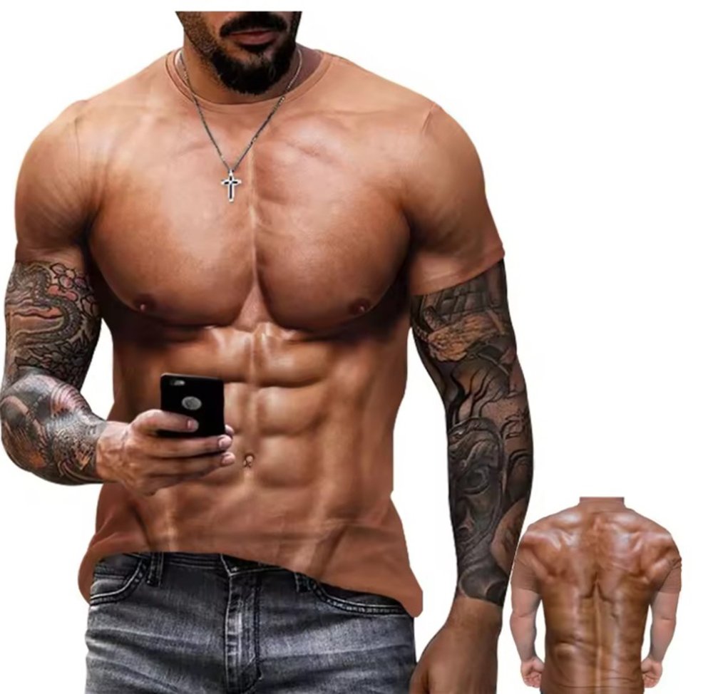 3Dプリント 筋肉 Tシャツ 大きサイズ 男女兼用 面白いプリント マッスル 仮装 コスプレ XXL