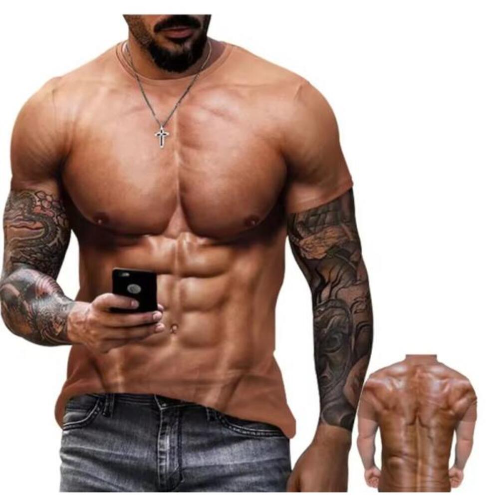 3Dプリント 筋肉 Tシャツ 大きサイズ 男女兼用 面白いプリント マッスル 仮装 コスプレ XL