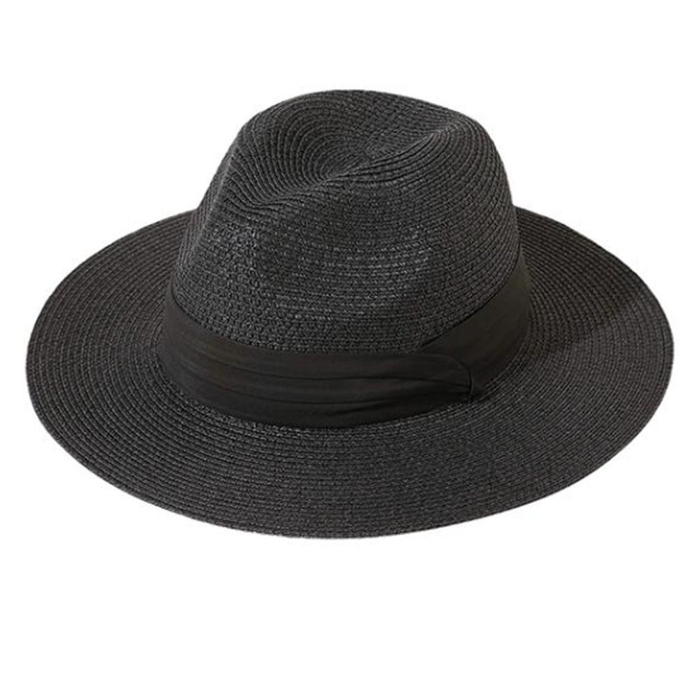 おしゃれ UV 男女兼用 ユニセックス ビーチ 麦わら帽子 ストローハット パナ  ブラックA