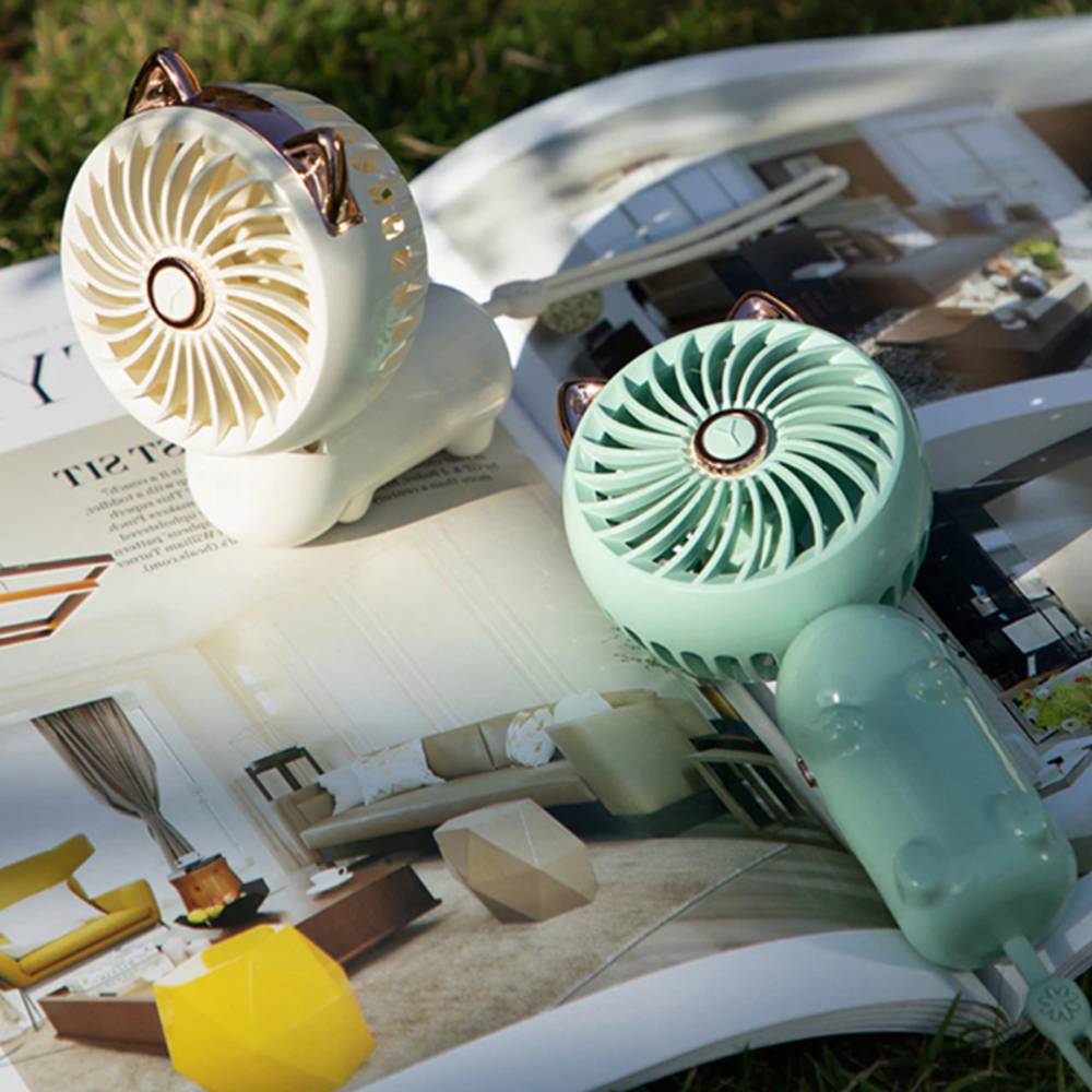 扇風機 ハンディファン 猫型 卓上扇風機 手持ち USB充電 3段階 14500mAh 大風量 長時間 軽量 アウトドア 遠足 クリーム - 画像2