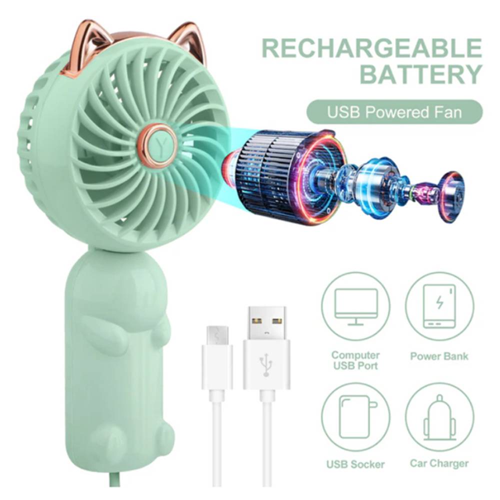 扇風機 ハンディファン 猫型 卓上扇風機 手持ち USB充電 3段階 14500mAh 大風量 長時間 軽量 アウトドア 遠足 クリーム - 画像4