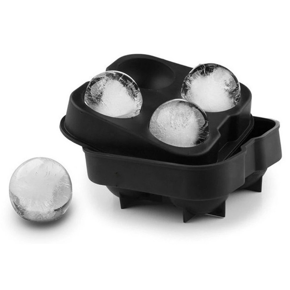 丸型アイスキューブ 丸い氷 ボールメーカー アイスモールド ボール型 4球型 製氷皿 パーティー 黒