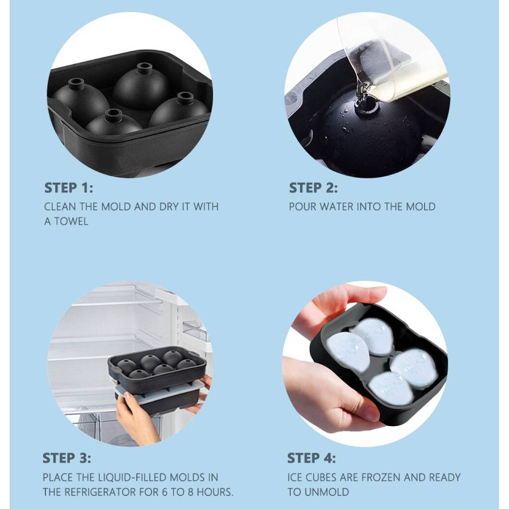 丸型アイスキューブ 丸い氷 ボールメーカー アイスモールド ボール型 4球型 製氷皿 パーティー 黒 - 画像2