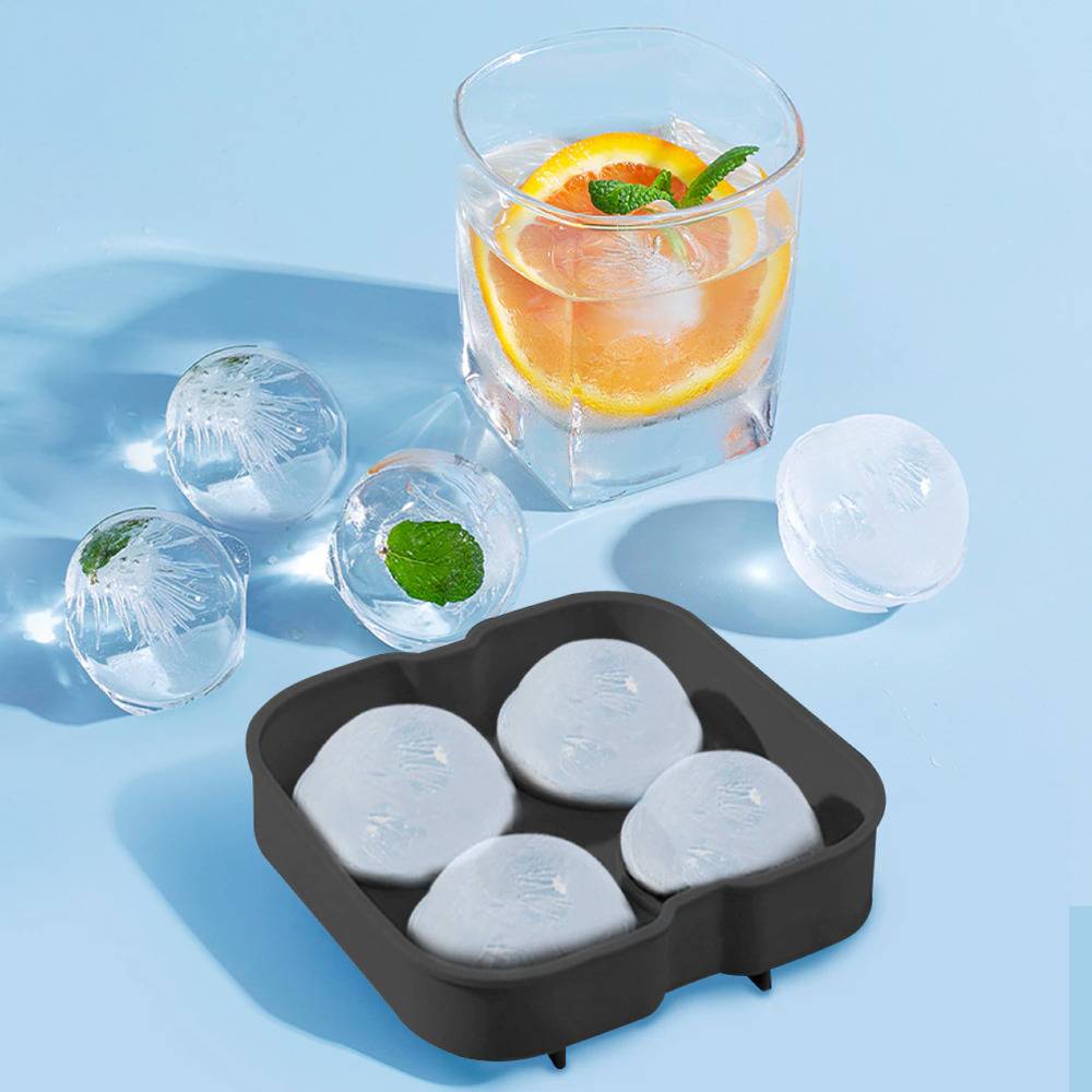丸型アイスキューブ 丸い氷 ボールメーカー アイスモールド ボール型 4球型 製氷皿 パーティー 黒 - 画像3
