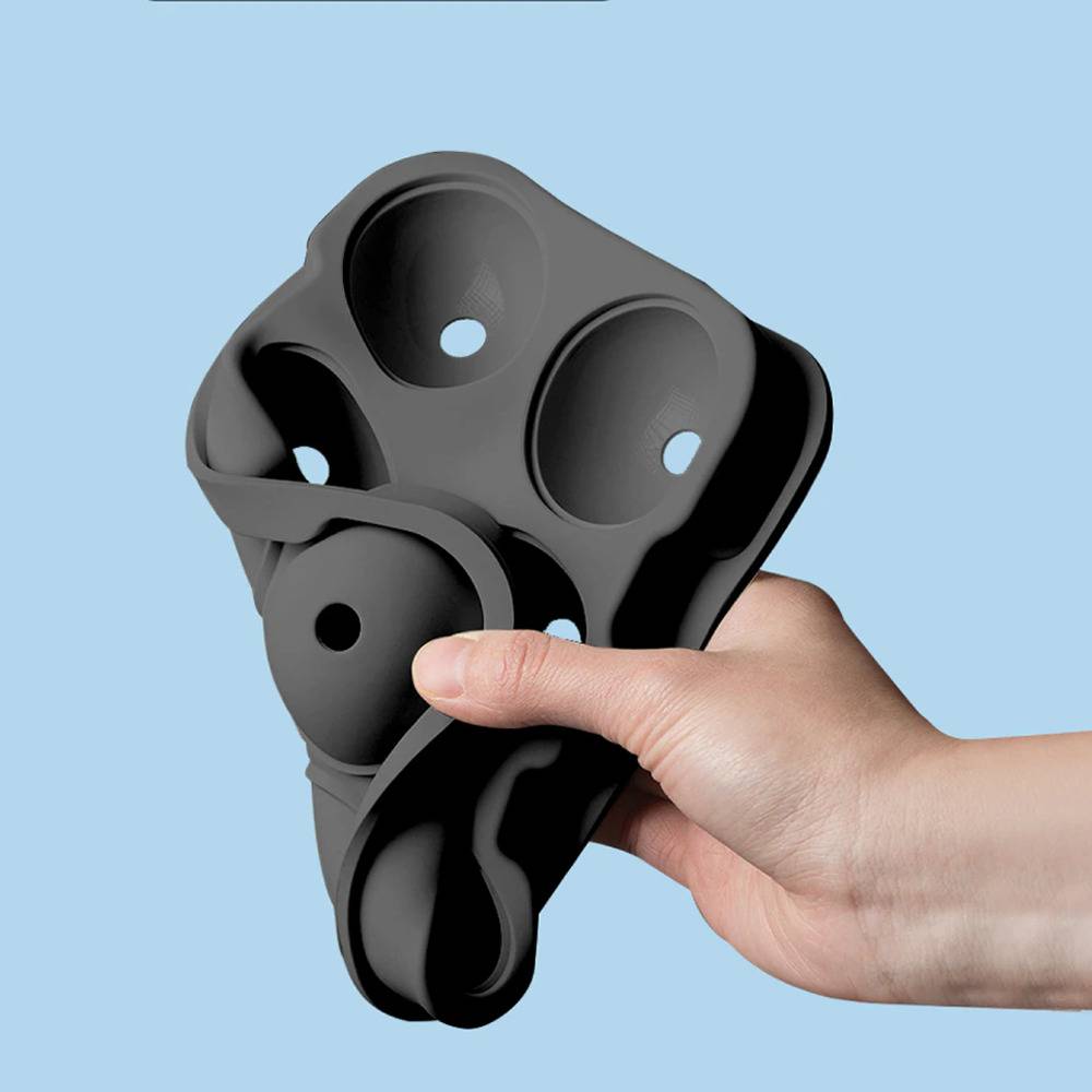 丸型アイスキューブ 丸い氷 ボールメーカー アイスモールド ボール型 4球型 製氷皿 パーティー 黒 - 画像4