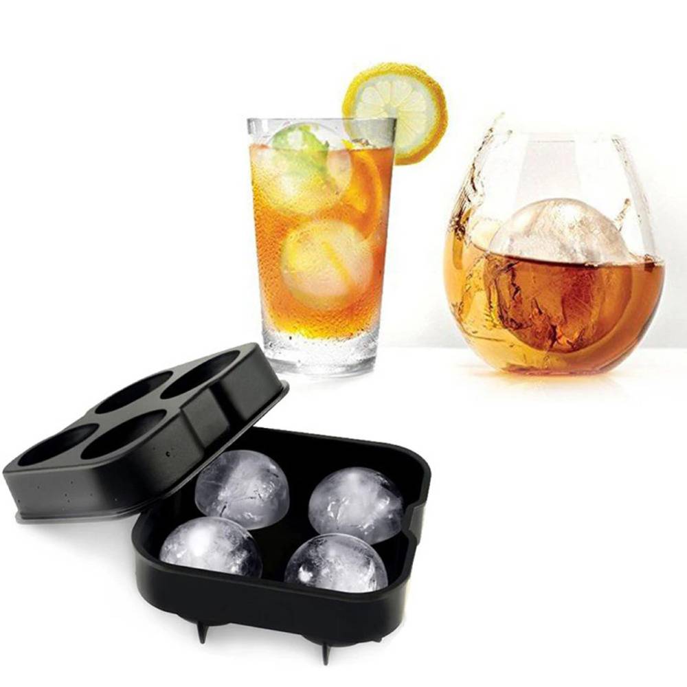 丸型アイスキューブ 丸い氷 ボールメーカー アイスモールド ボール型 4球型 製氷皿 パーティー 黒 - 画像5
