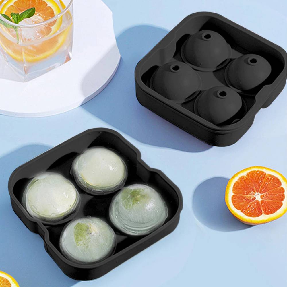 丸型アイスキューブ 丸い氷 ボールメーカー アイスモールド ボール型 4球型 製氷皿 パーティー 黒 - 画像6