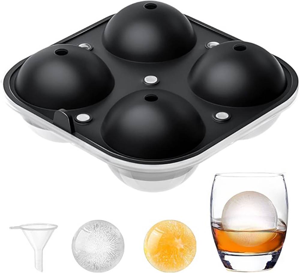 丸型アイスキューブ 丸い氷 ボールメーカー アイスモールド ボール型 4球型 製氷皿 パーティー 黒 - 画像7
