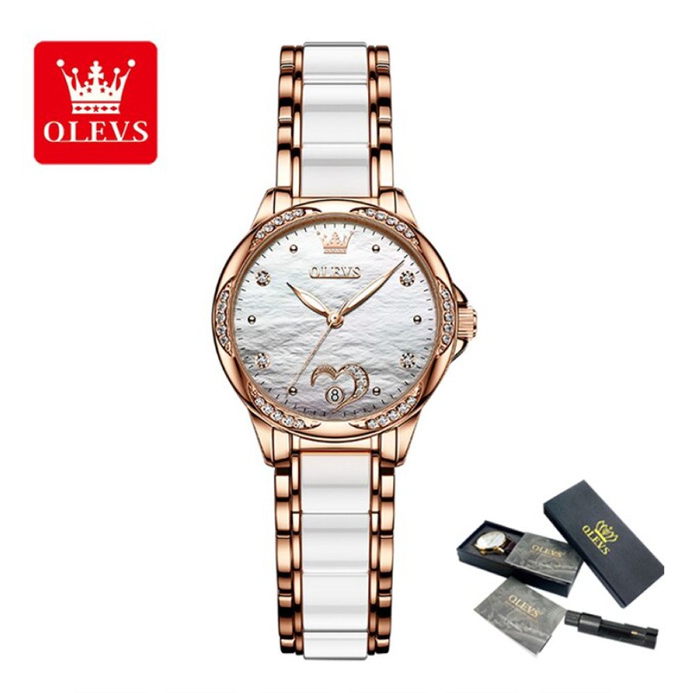 レディース ホワイト かわいい ギフト 防水 女性用 クリスタル セラミック 腕時  ホワイト