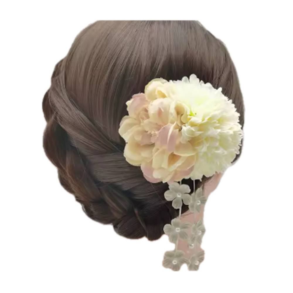 髪飾り 花 和装 成人式  成人式 振袖 着物 七五三 夏祭り 浴衣 ヘアアクセサリー  イエローB