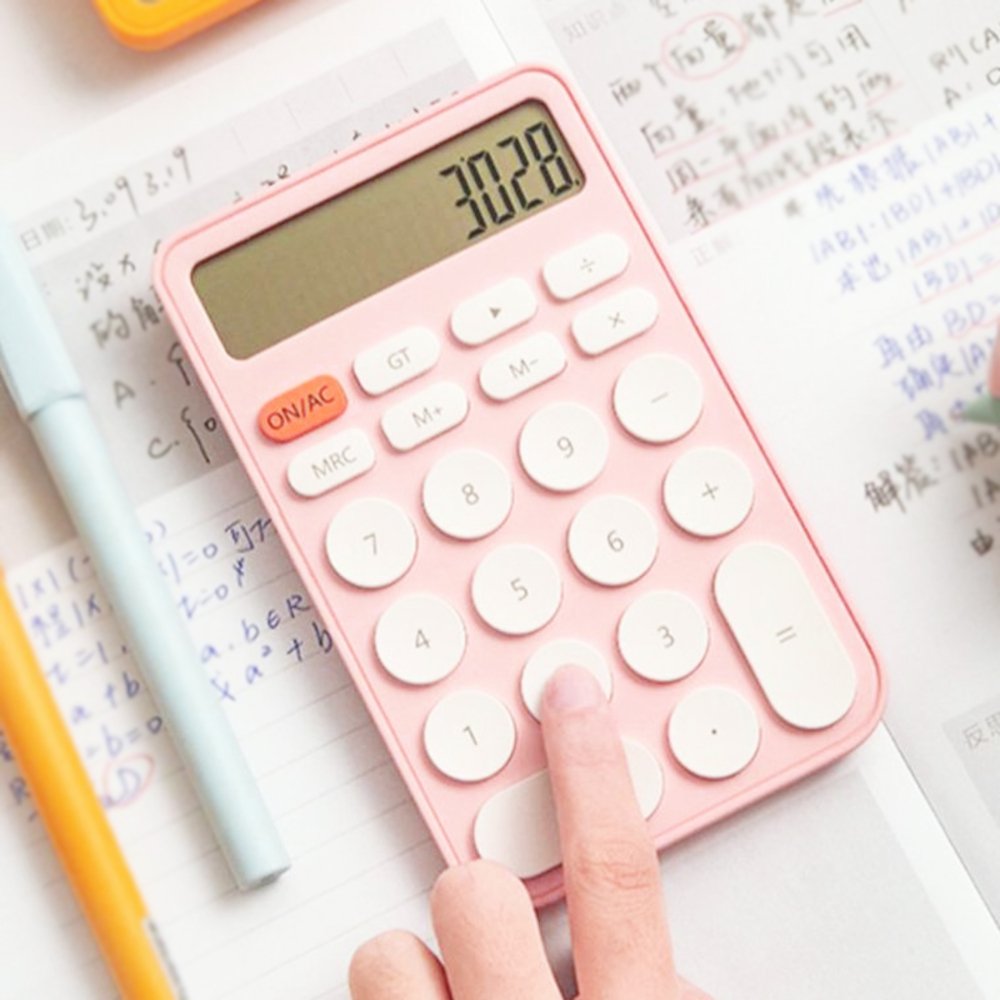 電卓 おしゃれ コンパクト パステルカラー 可愛い 丸ボタン 12桁 オフィス 事務用品  ピンク