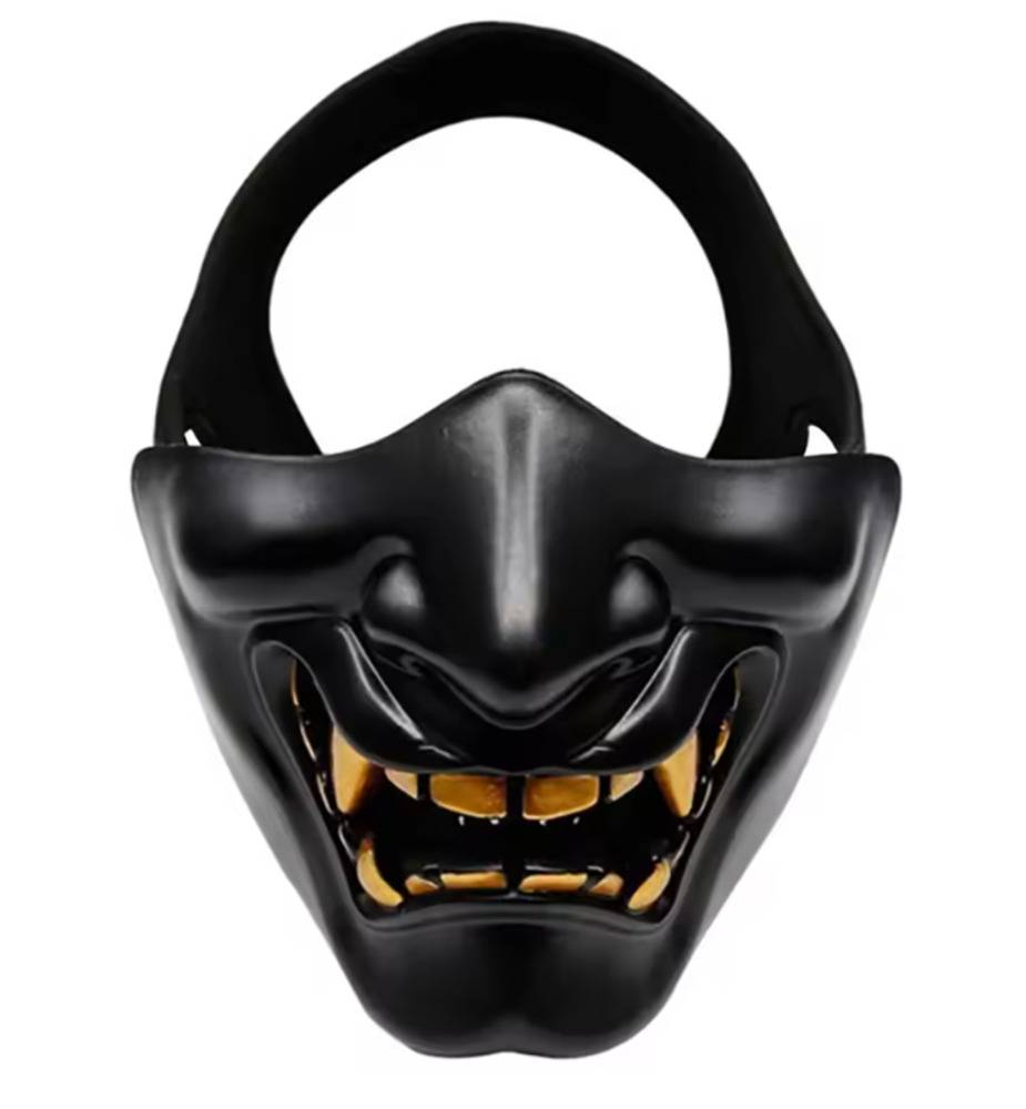 REikirc 戦術的 Airsoft 半顔 悪魔 サムライ ハーフ マスク 般若 BB銃の軍隊 CS党 Cosp  黒