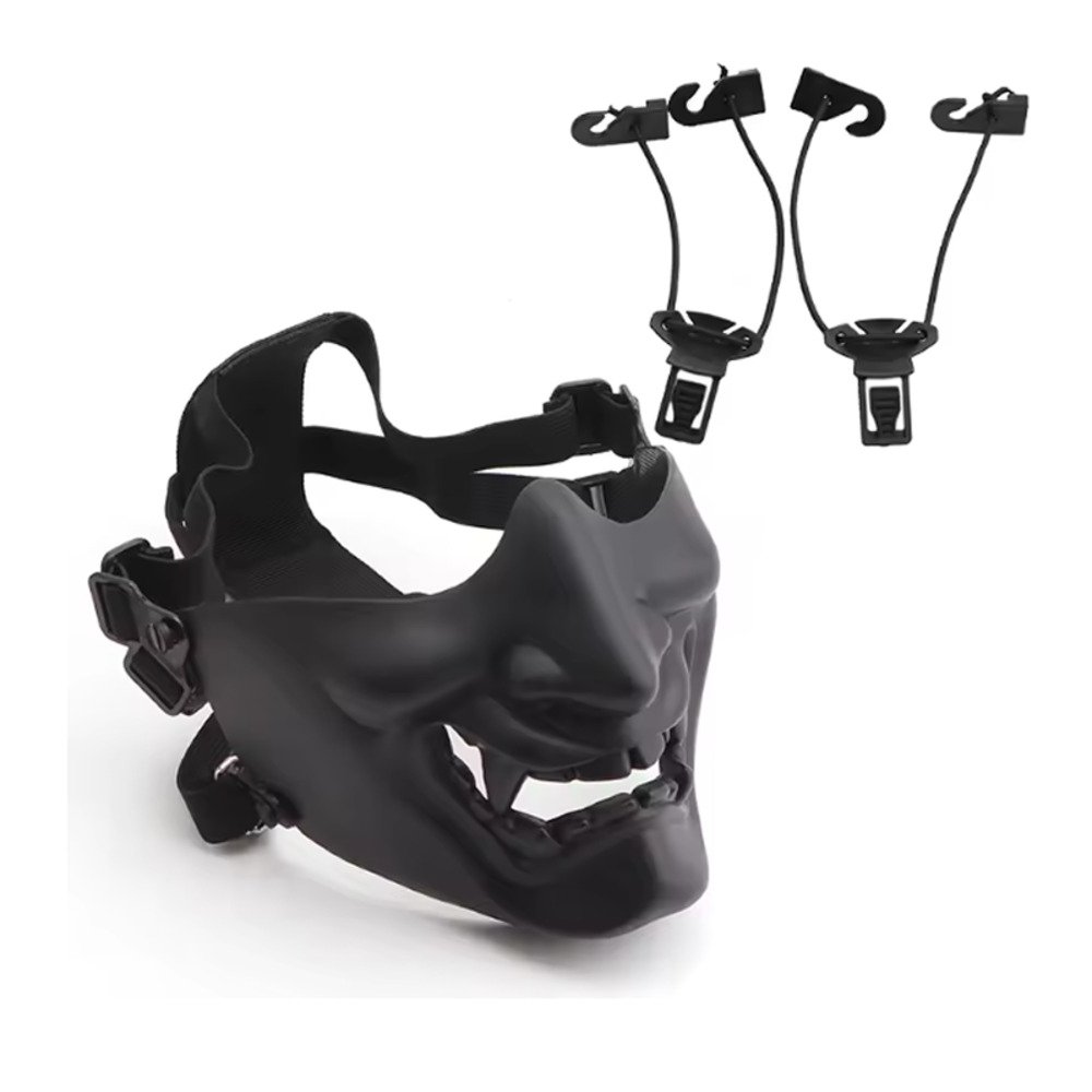 REikirc 戦術的 Airsoft 半顔 悪魔 サムライ ハーフ マスク 般若 BB銃の軍隊 CS党 Cosp  黒