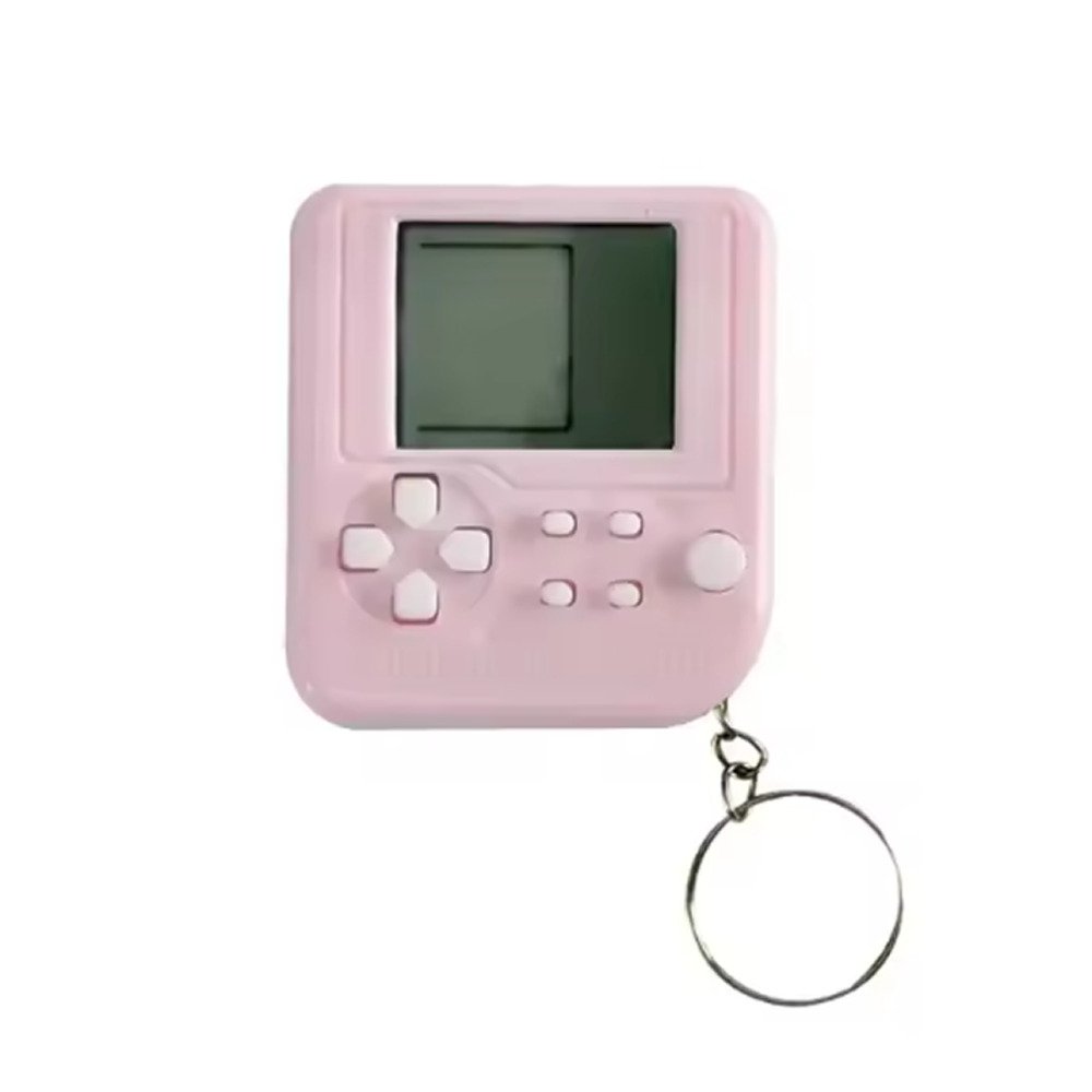 ミニゲーム キーホルダー おしゃれ パズル レトロ ノスタルジー 子供 大人 キッズ ブロック ドット絵 pink