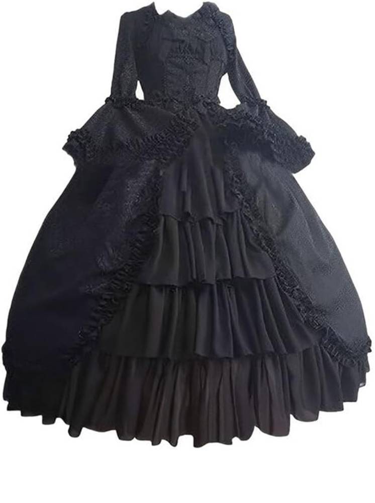貴族風 ロリータ ドレス お姫様 ロングドレス 舞台衣装 コスプレ ハロウィン 仮装 コスチューム ブラックM