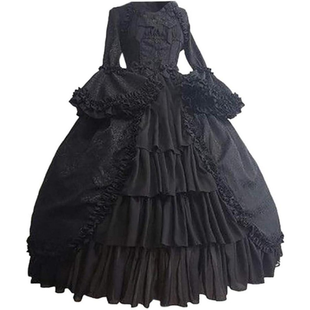 貴族風 ロリータ ドレス お姫様 ロングドレス 舞台衣装 コスプレ ハロウィン 仮装 コスチューム ブラックM