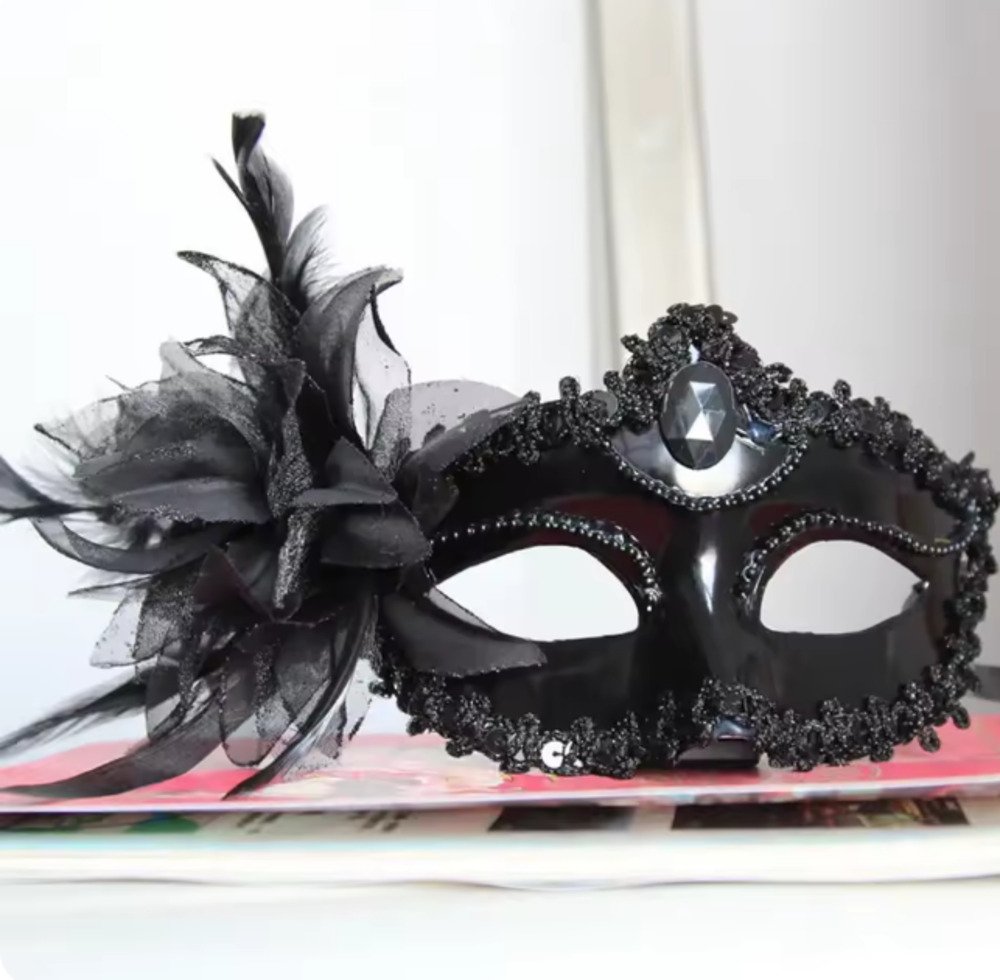 ベネチアンマスク ハロウィン 仮装 パーティー 仮面 舞台 小道具 女王様 スティックなし  ブラック