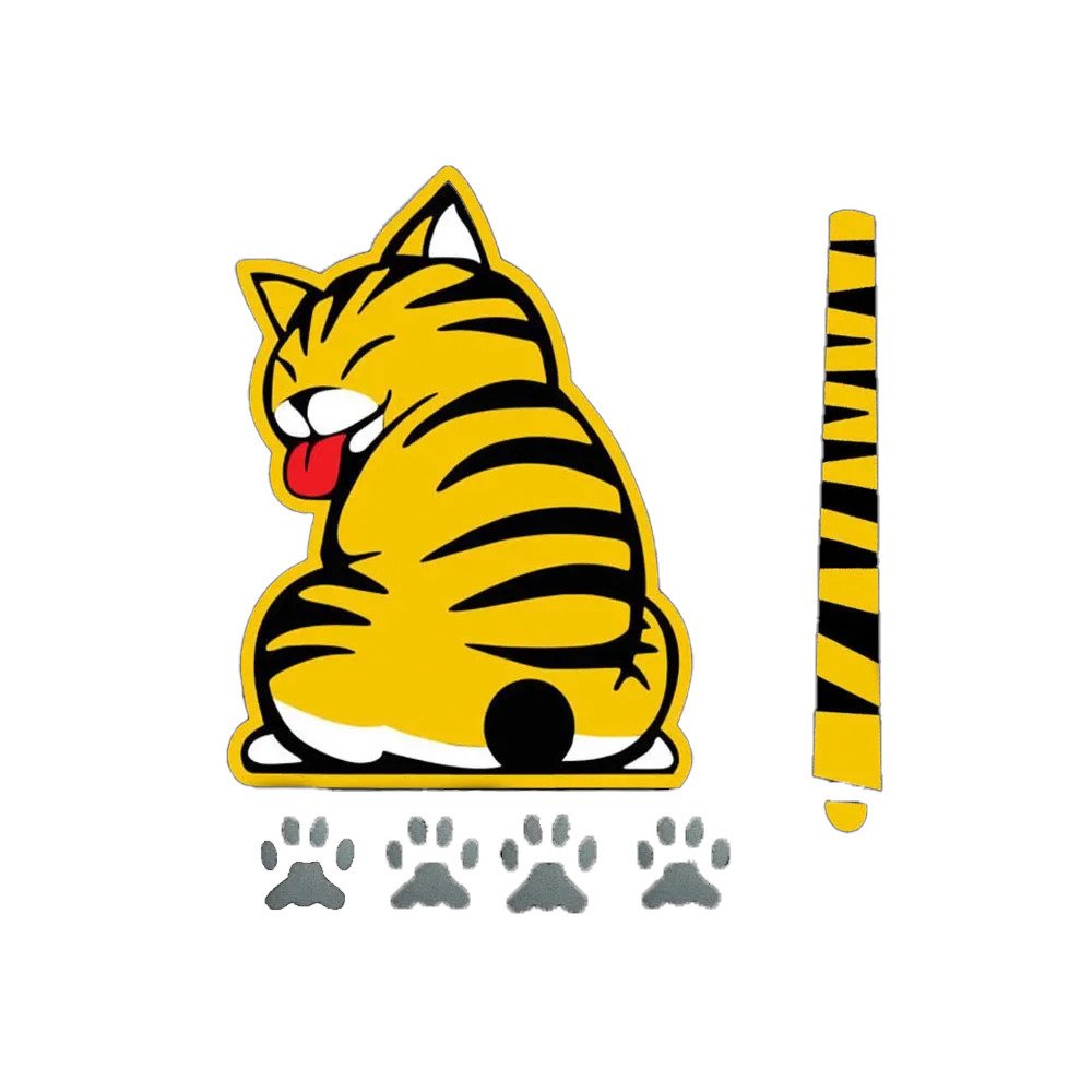 猫 テール 足跡 カーステッカー フロントガラス 車両 ウォールステッカー ペット 黄,黒 25cm