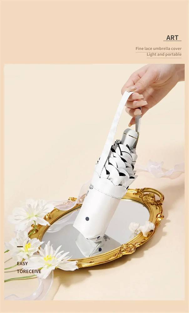 折り畳み 傘 レース 自動 女性用 UV保護 折りたたみ 雨 太陽 晴雨兼用  ブラック - 画像10