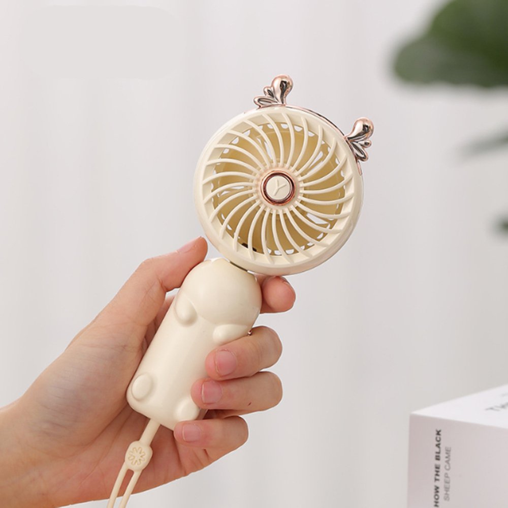 ハンディファン 扇風機 鹿角 手持ち扇風機 USB充電 3段階 14500mAh 軽量   ホワイト