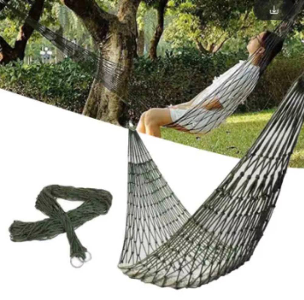 ハンモック ナイロン ネット式 簡易いす 吊り下げフック 軽量  ミリタリーグリーン