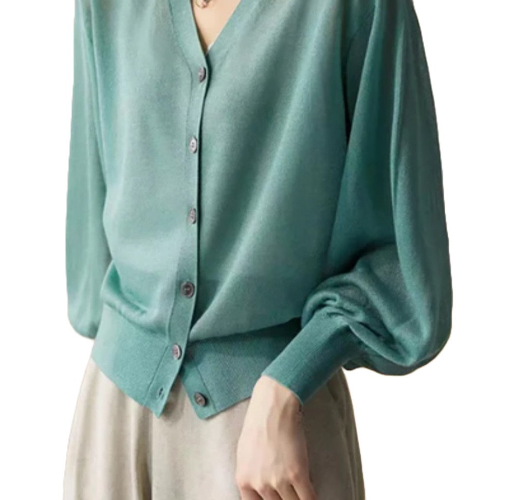 カーディガン レディース 春 秋 長袖 ニット 薄手 トップス 羽織り シンプル グリーン