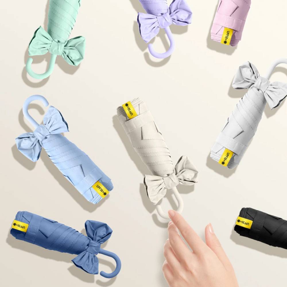 日傘 リボン付き 折りたたみ傘 晴雨兼用 超軽量 コンパクト UV UPF50＋ かわいい キャンディカラー ピンク - 画像5