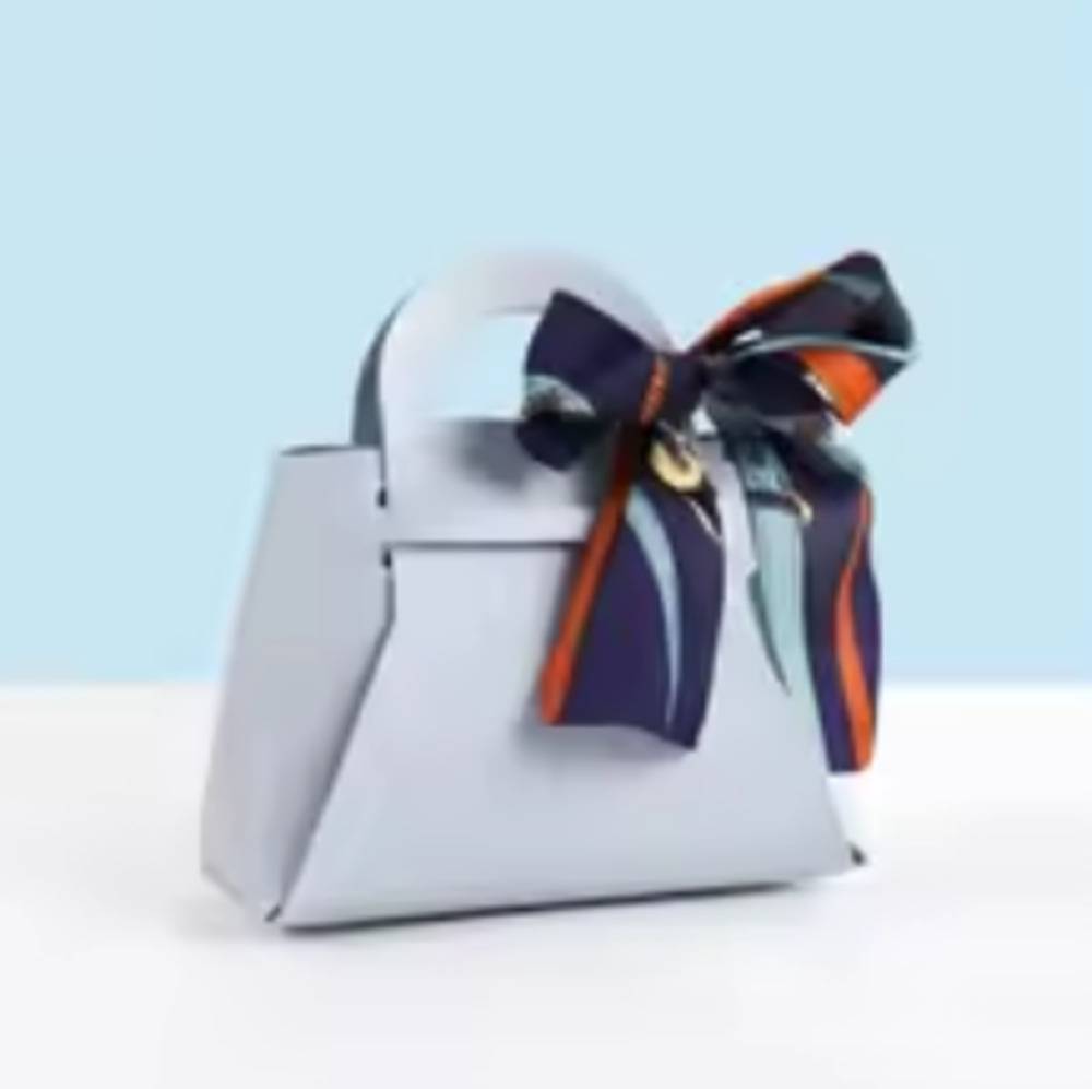 ギフトバッグ レザー 水色 ミニ ハンドバッグ プレゼント ショッパー 水色