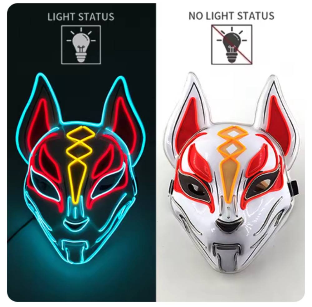 キツネ面 お面 光る ハロウィン 仮装 メンズ かっこいい ダンス 和風 暗闇     
