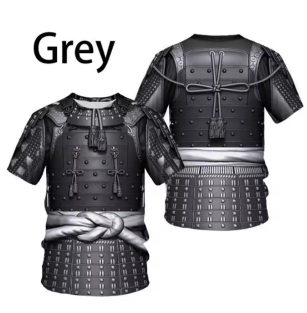 侍 鎧風 Tシャツ メンズ 半袖 戦国武将 甲冑デザイン 3Dプリント サムライ風 コスプレ グレー