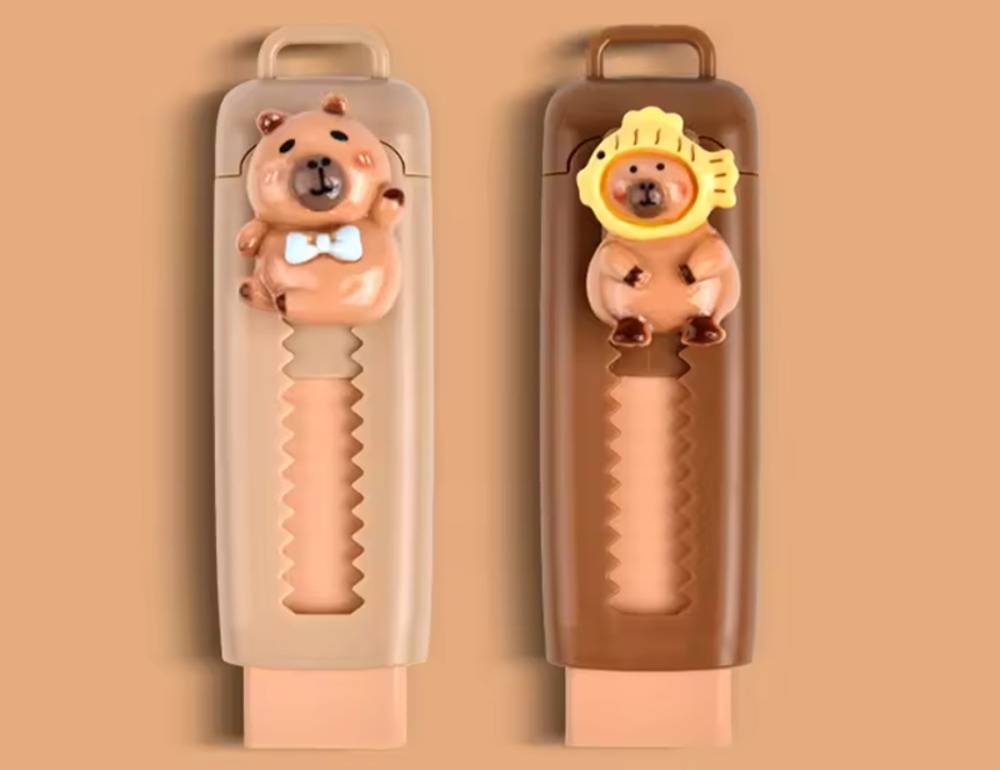消しゴム カピバラ スティック消しゴム2本セット 鉛筆消しゴム 伸縮可能 文房具  オフィス用品　 