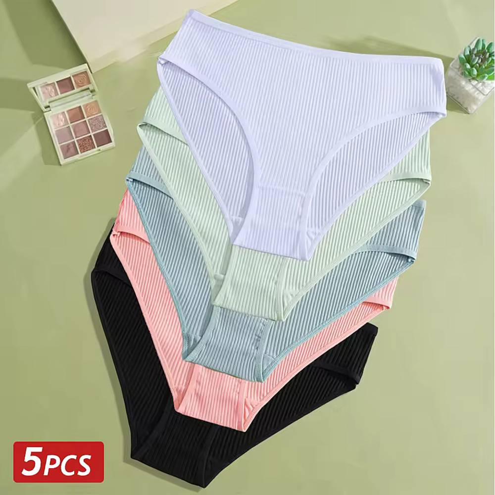 レディース パンツ ショーツ コットン 下着 5枚セット リブ 快適 フィット 柔らかい L