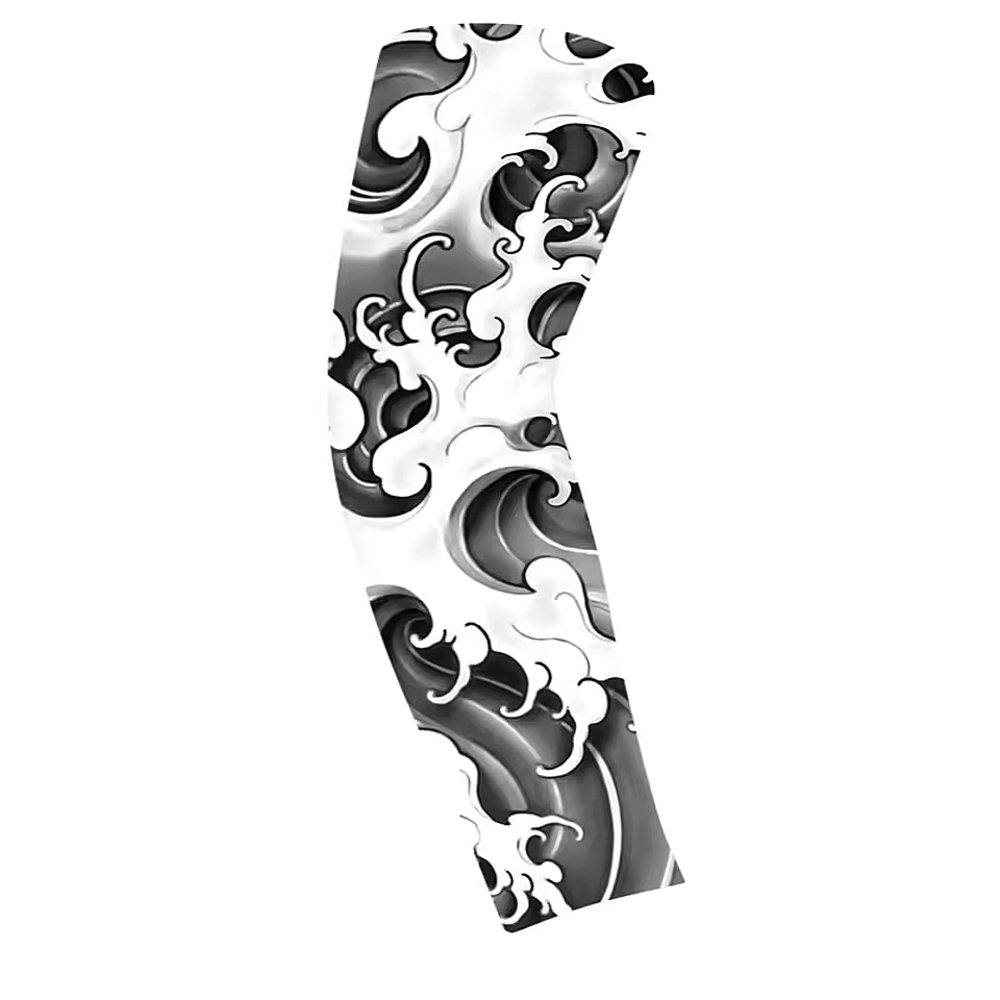 タトゥー風 アームカバー メンズ レディース UVカット 日焼け防止 スポーツ 伸縮 吸汗速乾 波