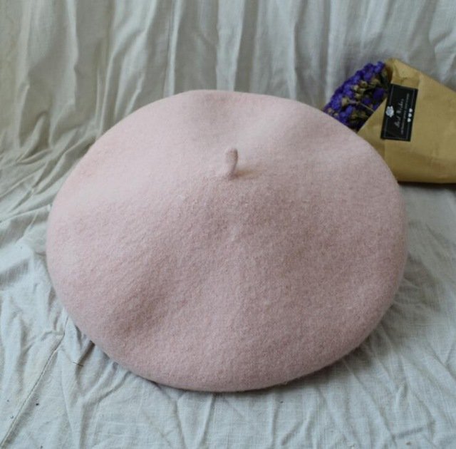 ベレー帽 レディース シンプル 帽子 ウール 暖かい フランス アーティスト ビーニーハット ギフト| ピンク