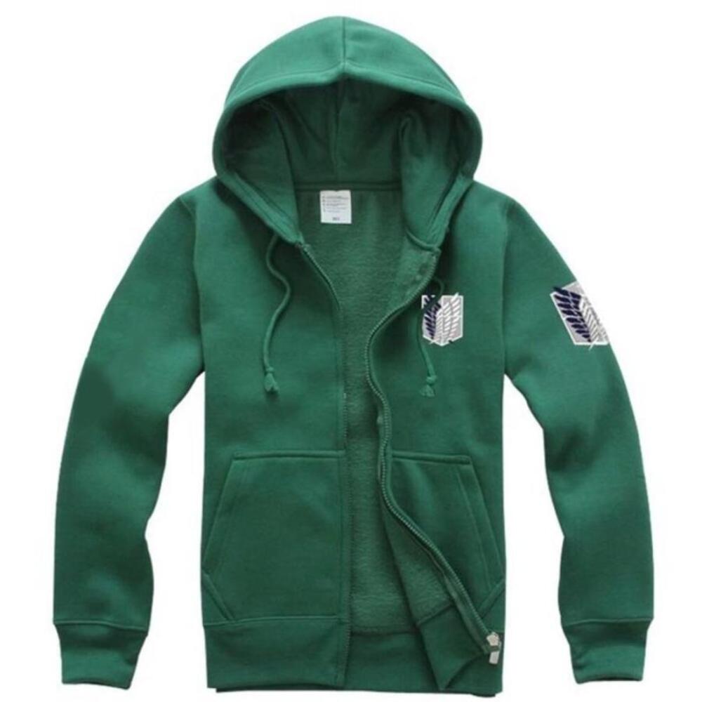 進撃の巨人 自由の翼 ジップ パーカー フード付き コスプレ 衣装 スウェット グリーン L
