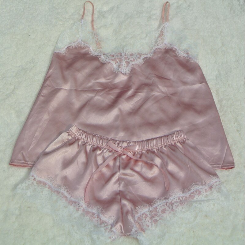 サテン パジャマ ルームウェア レディース レース ショートパンツ 部屋着 セクシー ナイトウェア - 画像11