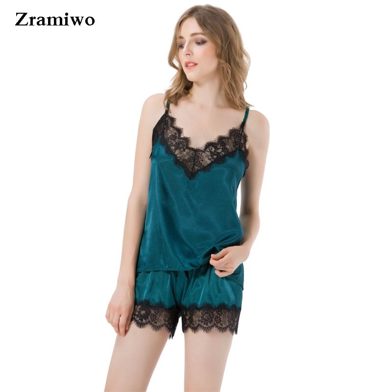 サテン パジャマ ルームウェア レディース レース ショートパンツ 部屋着 セクシー ナイトウェア - 画像5