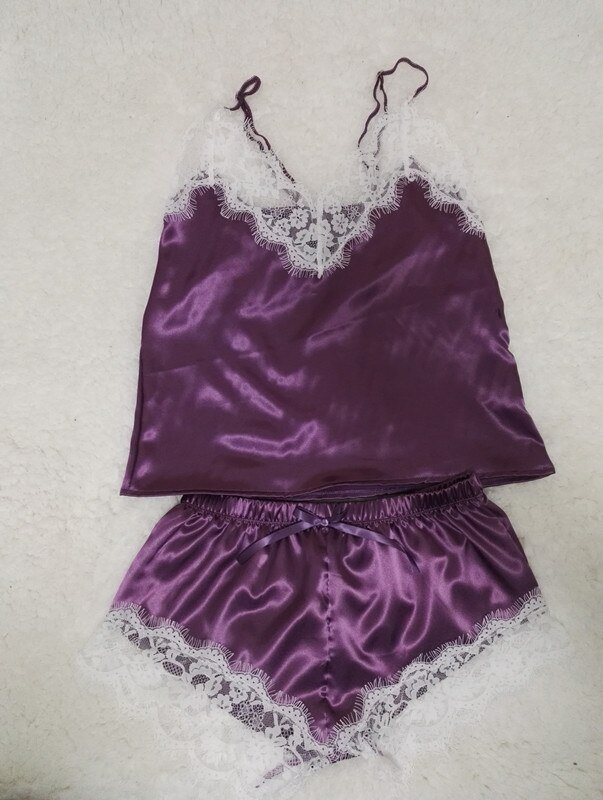 サテン パジャマ ルームウェア レディース レース ショートパンツ 部屋着 セクシー ナイトウェア - 画像10