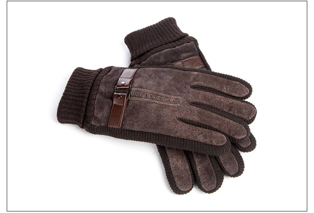 メンズ スウェード リブ編み 革手袋 グローブ タッチスクリーン対  G033コーヒー-XXL
