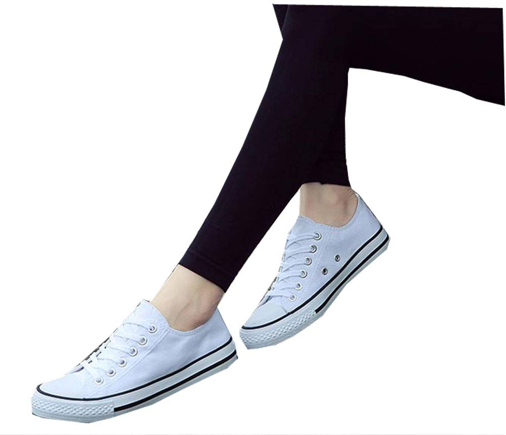スニーカー レディース 白 24.5cm キャンバス ローカット シンプル カジュアル シューズ 通  - 画像1