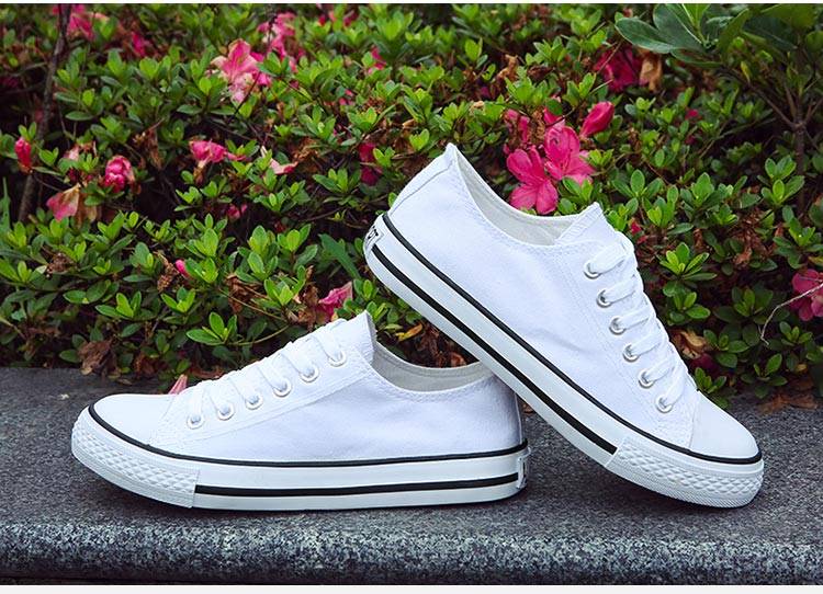 スニーカー レディース 白 24.5cm キャンバス ローカット シンプル カジュアル シューズ 通  - 画像3